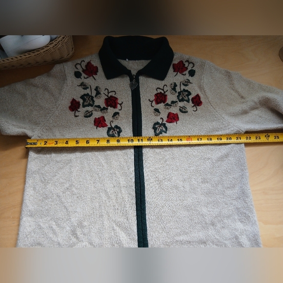 Vintage Fall Full Zip Sweater No Size (L) Leaves Pattern No Brand - Picture 8 of 9